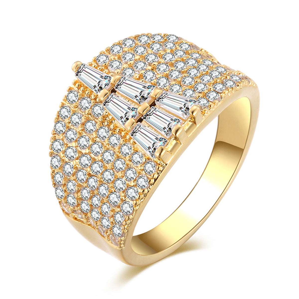 Cubic Zirconia & Goldtone Tower Wide Ring-3
