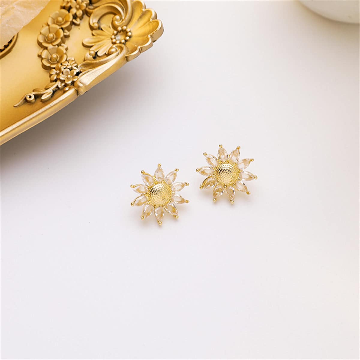 Crystal & Goldtone Sunflower Stud Earrings