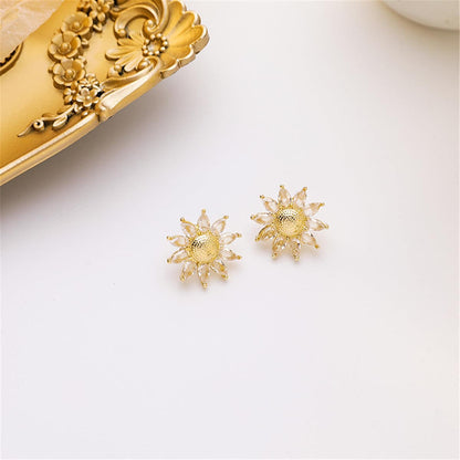 Crystal & Goldtone Sunflower Stud Earrings