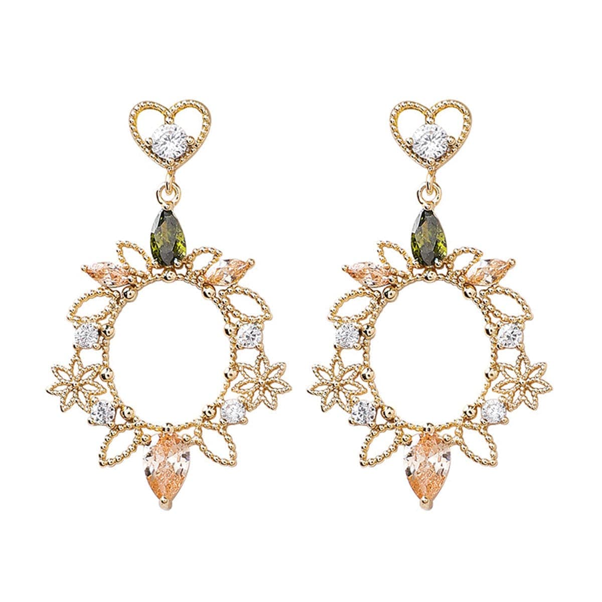 Crystal & Cubic Zirconia Goldtone Heart Flower Drop Earrings
