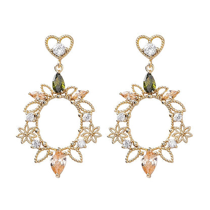 Crystal & Cubic Zirconia Goldtone Heart Flower Drop Earrings