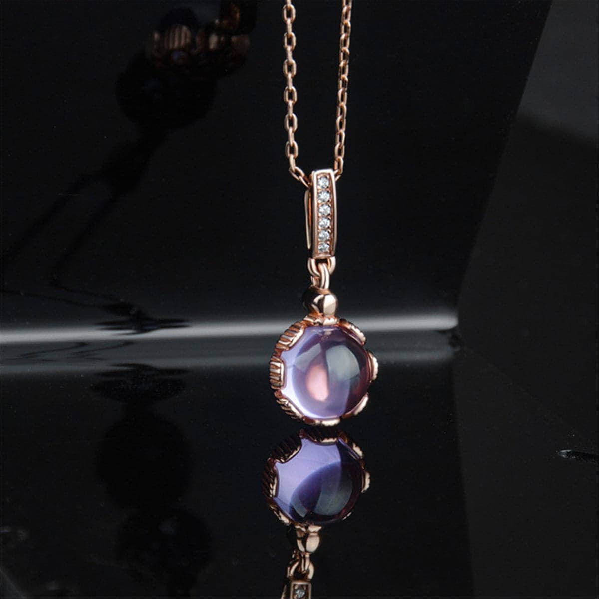Purple Crystal & Cubic Zirconia Round Pendant Necklace