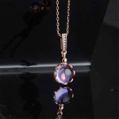Purple Crystal & Cubic Zirconia Round Pendant Necklace