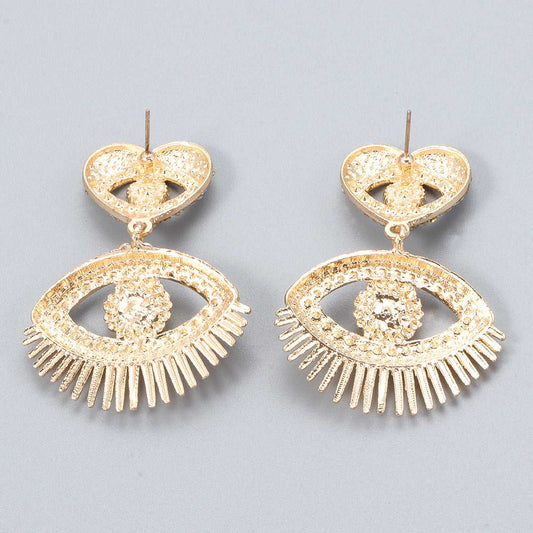 Black Cubic Zirconia & Goldtone Evil Eye Drop Earrings