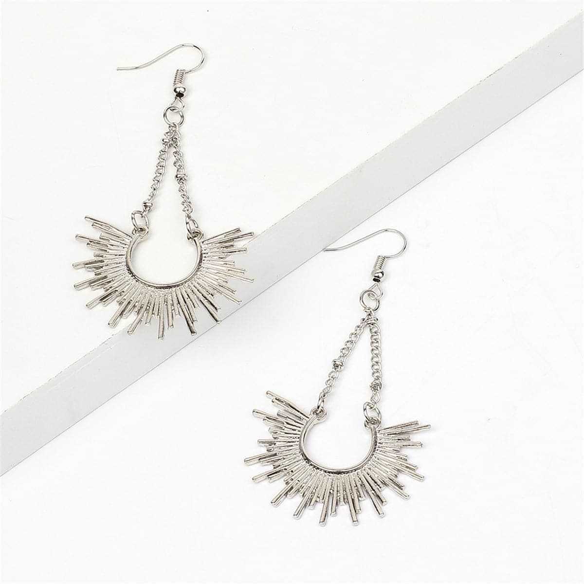 Silvertone Sunburst Drop Earrings