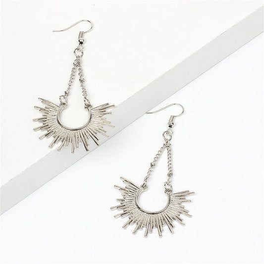 Silvertone Sunburst Drop Earrings