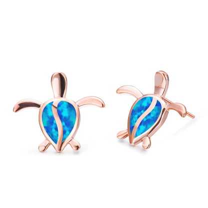 Blue Opal & Rose Goldtone Turtle Stud Earrings