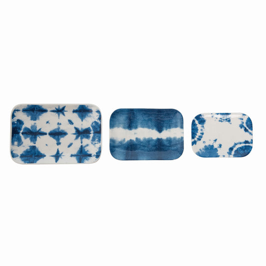 Dolomite Multicolor Shibori Trinket Dishes Set of 3 6.25 in Decorative Ceramic Trays for Spring