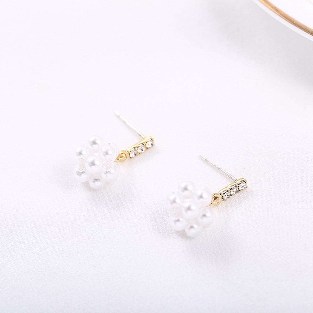 Pearl & Cubic Zirconia Goldtone Cluster Flower Drop Earrings