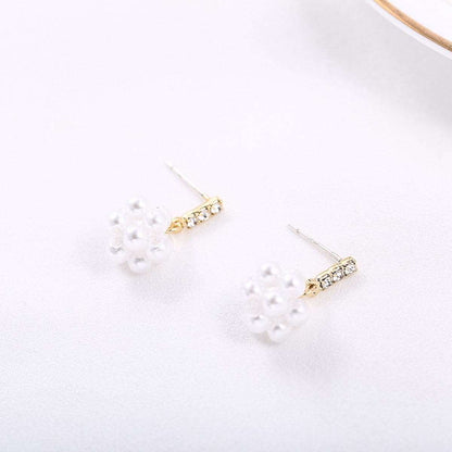 Pearl & Cubic Zirconia Goldtone Cluster Flower Drop Earrings