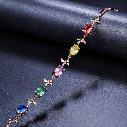 Green Crystal & Rose Goldtone Butterfly Charm Bracelet