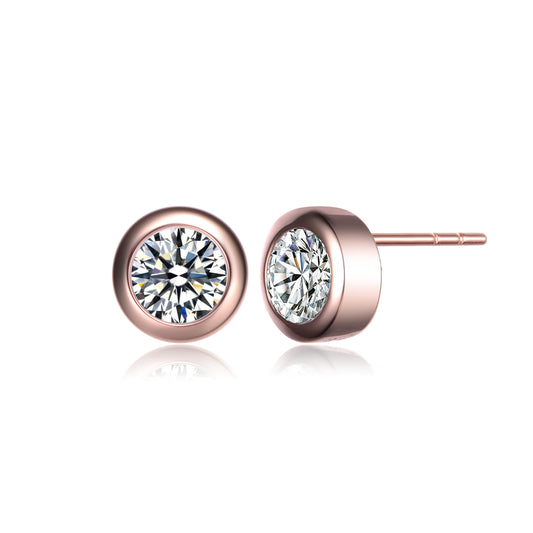 Modern Bezel Set Round Cubic Zirconia Stud Earrings