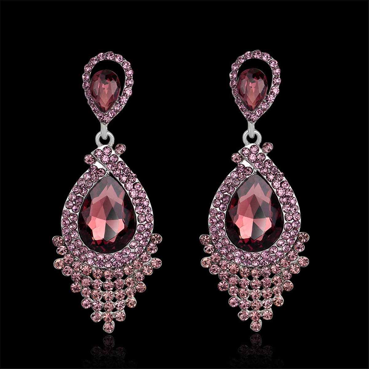 Red Pear Crystal & Cubic Zirconia Drop Earrings