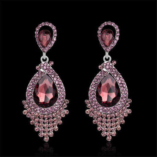 Red Pear Crystal & Cubic Zirconia Drop Earrings