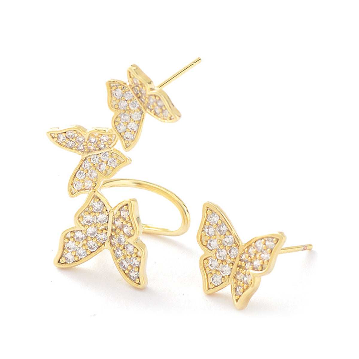Cubic Zirconia & Goldtone Butterfly Stud Earring & Ear Climber