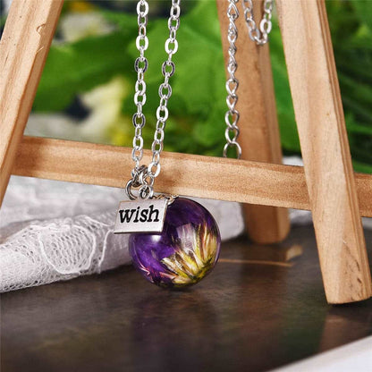 Purple Forget-Me-Not & Silvertone 'Wish' Pendant Necklace