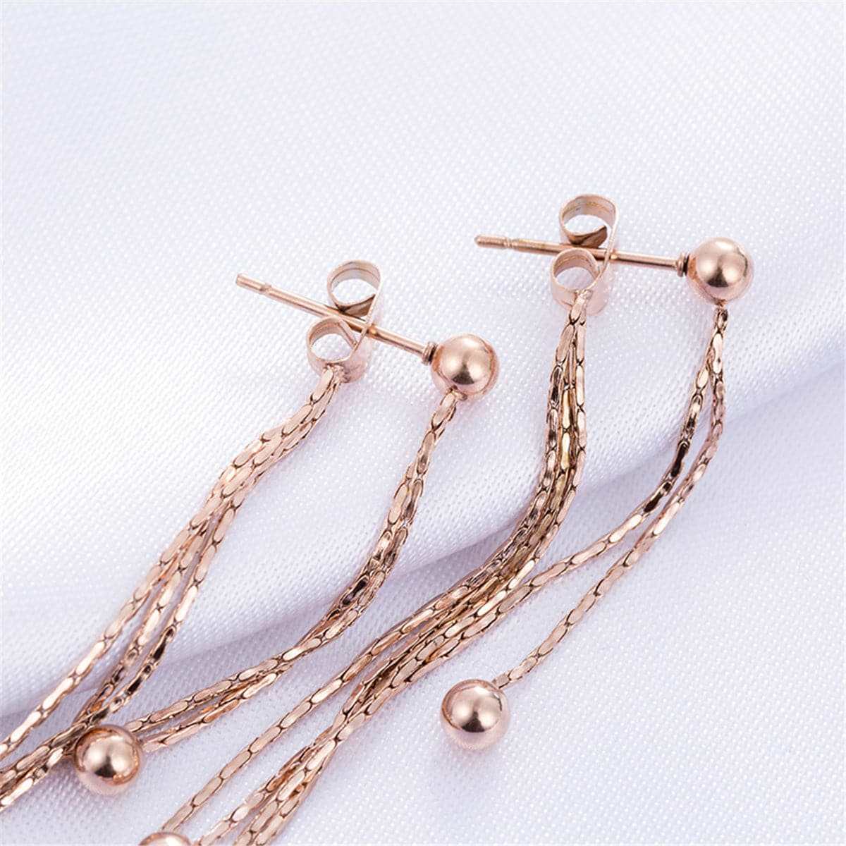 Rose Goldtone Graduated Bead Drop Earrings