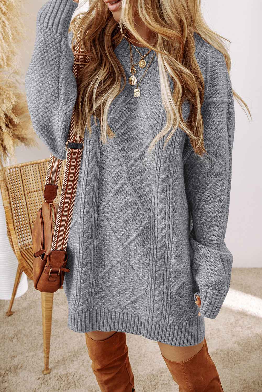 Adalee Shoulder Loose Fit Sweater - Gray / L - 12/14