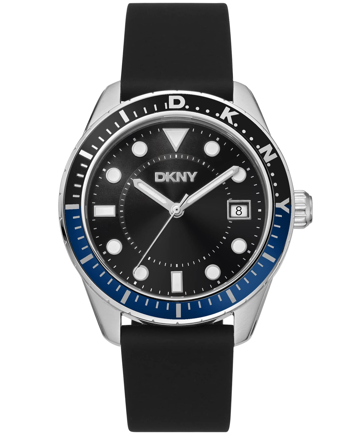 Dkny Men Watch, Silver Color Case, Black Dial, Black Silicone Strap, 3 Hands Date, 10 Atm