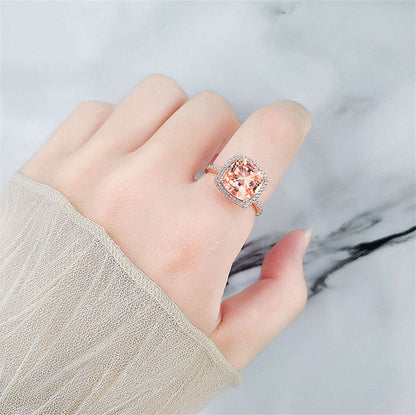 Champagne Crystal & Cubic Zirconia Square Halo Ring-1