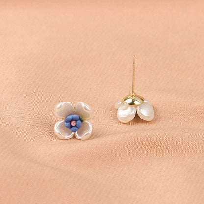 Blue Acrylic & Goldtone Floral Stud Earrings