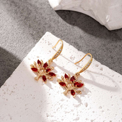 Red Crystal & Cubic Zirconia Goldtone Tree Hook Earrings