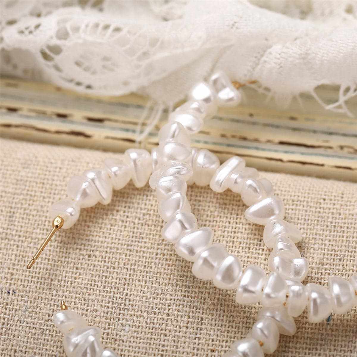 Pearl & Goldtone Hoop Earrings