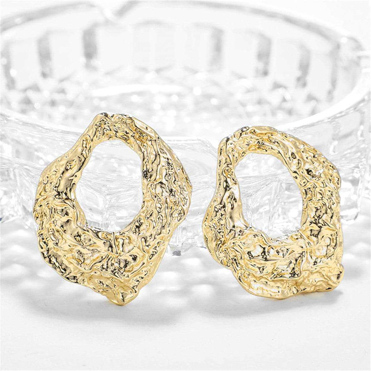 Goldtone Wrinkled Geometry Hoop Drop Earrings