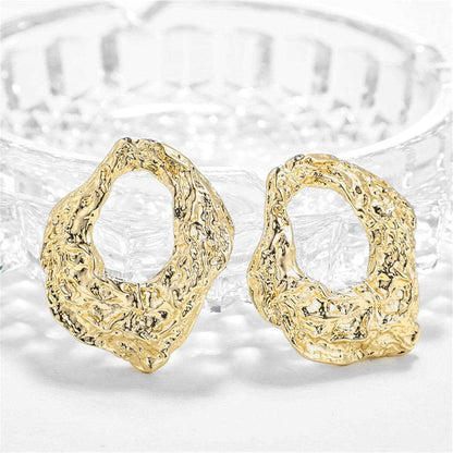Goldtone Wrinkled Geometry Hoop Drop Earrings