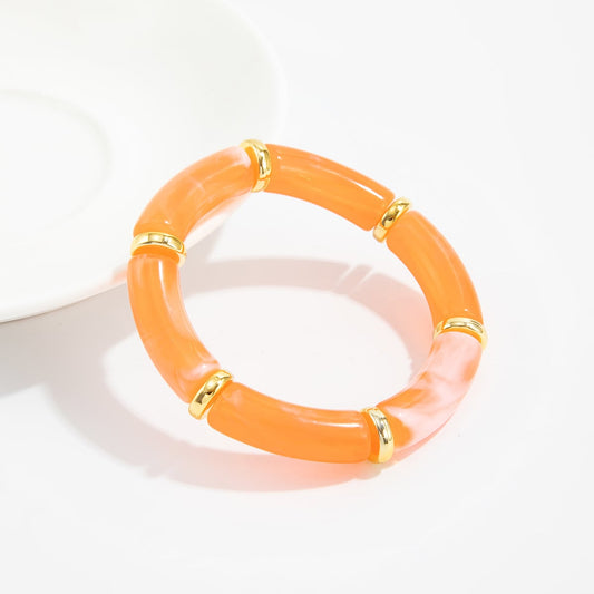 Orange Resin & Goldtone Sequin Joint Stretch Bracelet