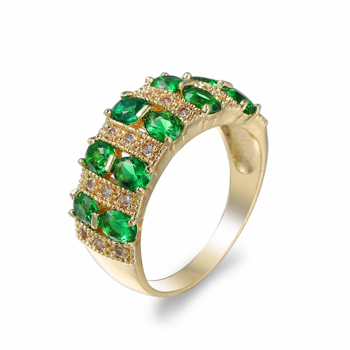 Green Crystal & Goldtone Oval-Cut Band Ring