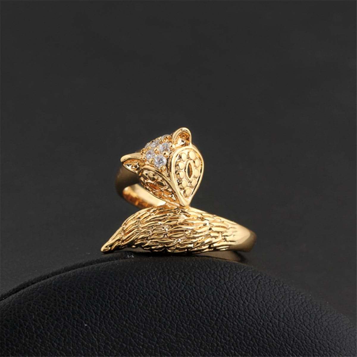 Cubic Zirconia & Goldtone Modern Fox Ring-2