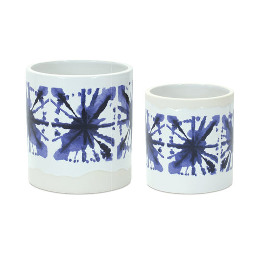 Melrose International Tie-Dye Print Ceramic Pot (Set of 2)