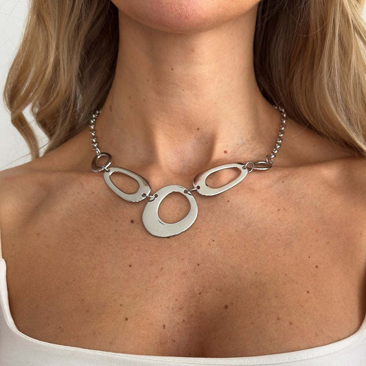 Silvertone Open Geometric Necklace