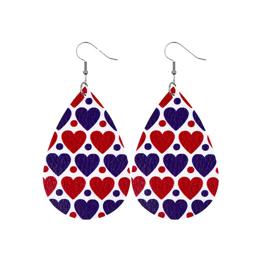 Blue & Red Polystyrene Dot Heart Teardrop Drop Earrings