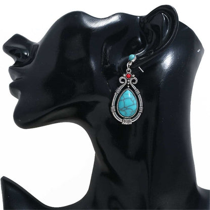 Turquoise & Silvertone Teardrop Earrings