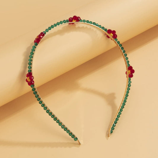 Green & Red Acrylic Goldtone Floral Station Headband