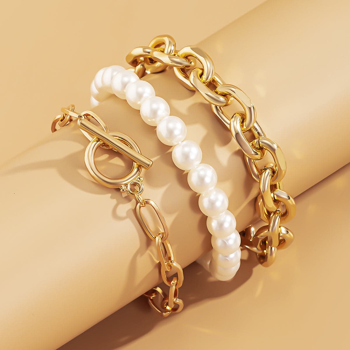 Pearl & Goldtone Bracelet Set