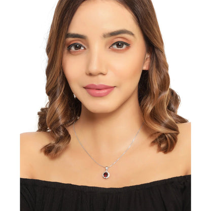 2.25 Ct Round Red Garnet and Diamond Prong Silver Floral Pendant Necklace