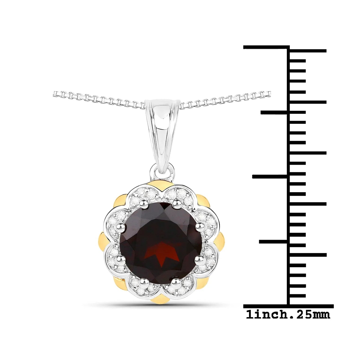 2.25 Ct Round Red Garnet and Diamond Prong Silver Floral Pendant Necklace