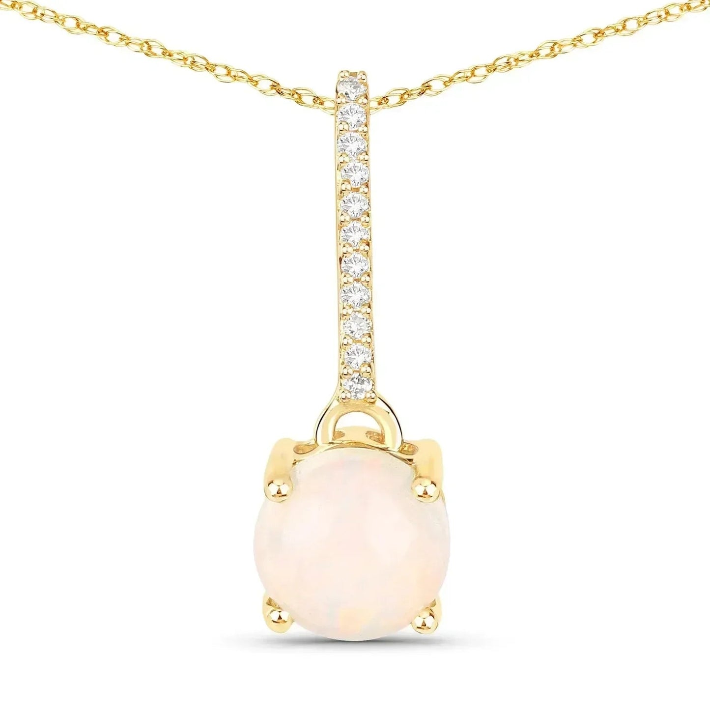 10K Gold Real Opal And Diamond Necklace