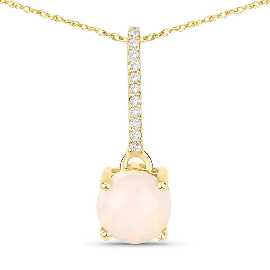 10K Gold Real Opal And Diamond Necklace