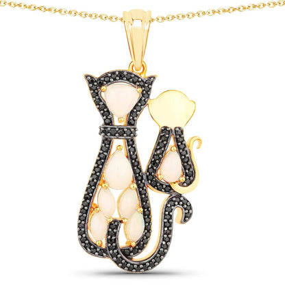 1.89 Ct Trillion White Opal Prong Silver Cat Pendant Necklace