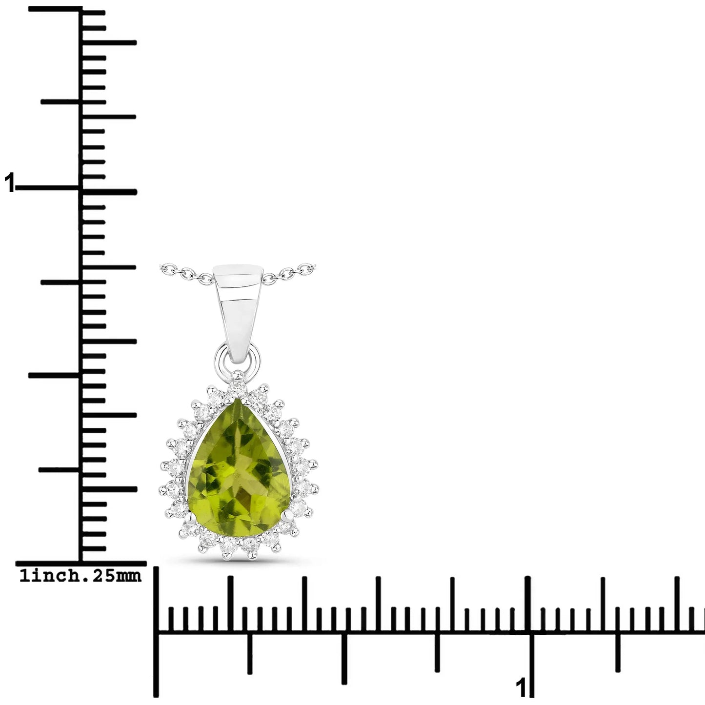 1.46 Ct Pear Green Peridot Lab Diamond Prong Silver Halo Teardrop Pendant Necklace