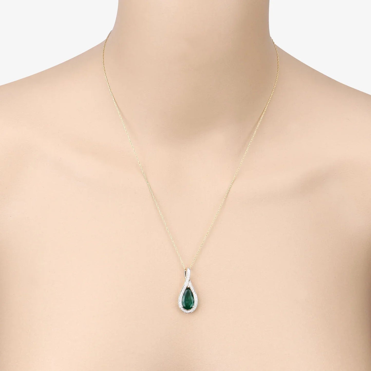 Natural Zambian Emerald and White Diamond 14K Gold Crossover Pendant