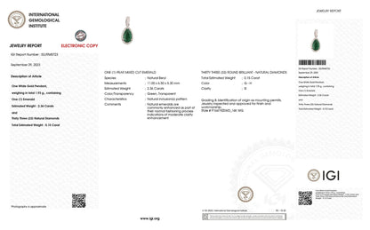 Genuine Zambian Emerald and White Diamond 14K White Gold Pendant