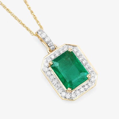 Genuine Zambian Green Emerald White Diamond 14K Gold Pendant