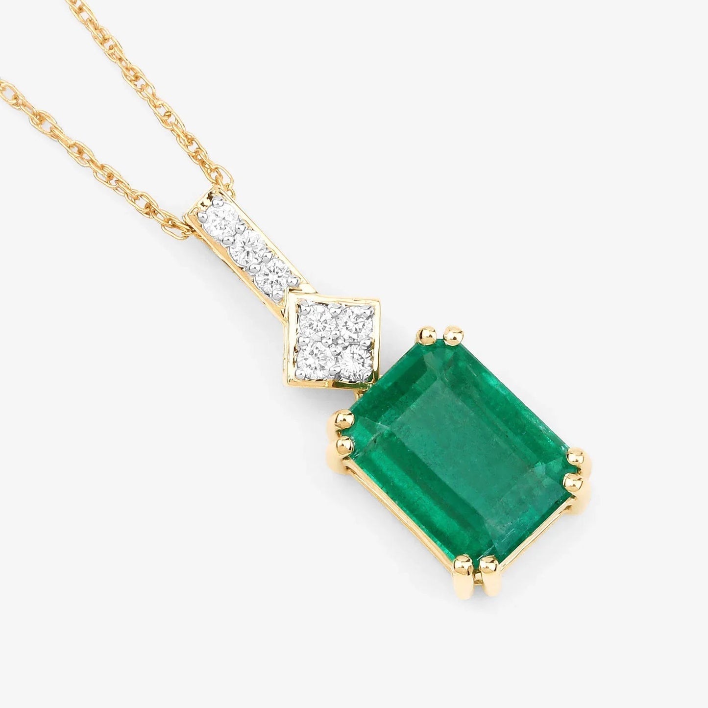 14K Gold Genuine Zambian Emerald and Diamond Slide Pendant