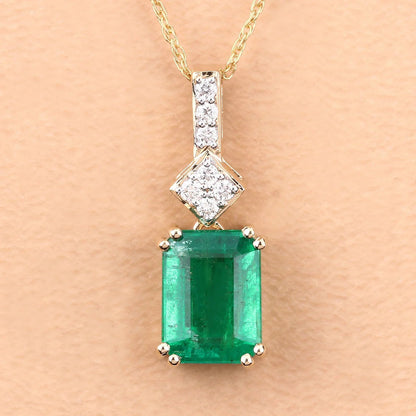 14K Gold Genuine Zambian Emerald and Diamond Slide Pendant