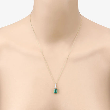 14K Gold Genuine Zambian Emerald and Diamond Slide Pendant